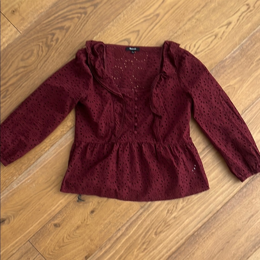 Madewell eyelet size small blouse Puff Sleeve Ruffled Peplum Blouse